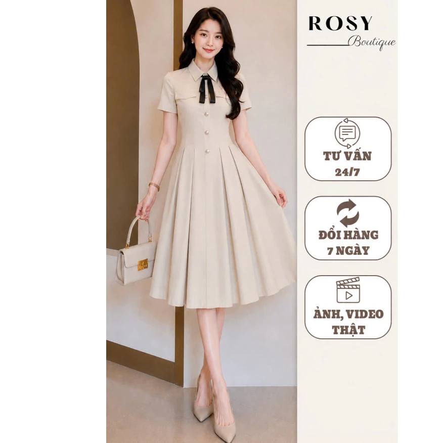 Váy thiết kế S26, váy Rosy dáng A xếp ly trẻ trung