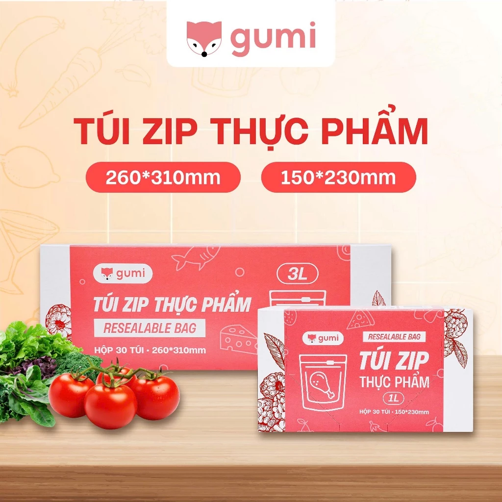 Hộp 30 Túi Zip Khóa Kéo GUMI 1L/3L – Túi Trữ Đồ Ăn Nhựa LDPE Dày Dặn, Chống Rò Nước