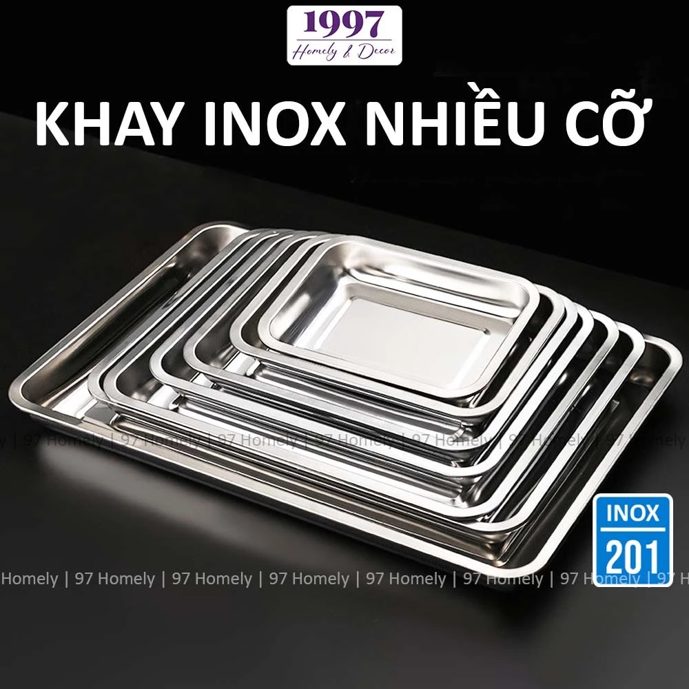 Khay Inox Chữ Nhật Cao Cấp Inox 304 Chống Gỉ Nhiều Kích Thước Đựng Đồ Đa Năng 97HOMELY DT260601701