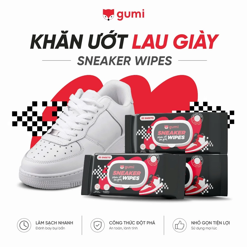 Khăn Lau Giày GUMI 30 Tờ Vải Bi Hạt Nổi Làm Sạch Hiệu Quả Nhỏ Gọn Tiện Lợi