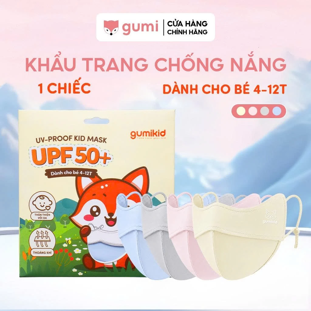 Khẩu Trang Trẻ Em GUMIKID Chống UV Chống Bụi Thoải Mái Khi Đeo