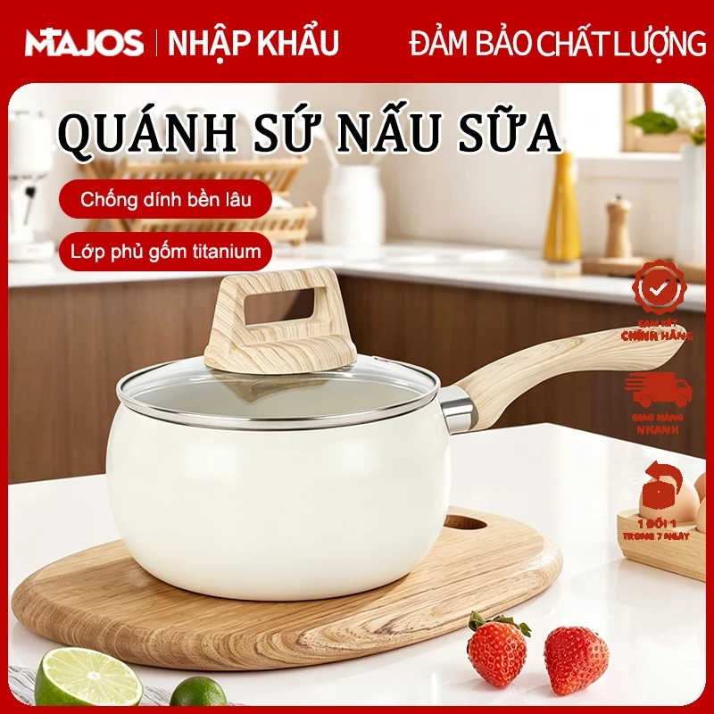 Nồi Sữa Chống Dính 16cm Gốm Sứ, Quánh Chống Dính, Nồi Quấy Cháo Cho Bé Nồi Nấu Mì, Đun Sữa, Dễ Vệ Sinh An Toàn