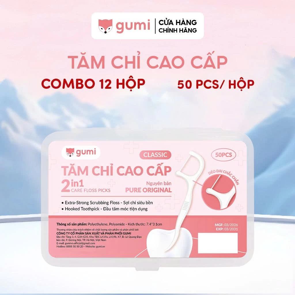 Bộ 12 Hộp Tăm Chỉ Răng Cao Cấp Gumi 600 Cây  Vệ Sinh Răng Miệng Sạch Sâu ✨