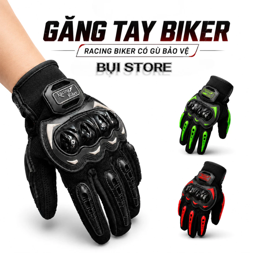 Găng Tay Moto Racing Biker Nam Nữ Đi Xe Máy Có Gù Bảo Vệ, Bao Tay Chống Trượt Motor, Xe Đạp, Xe Máy, Phượt, Thể Thao