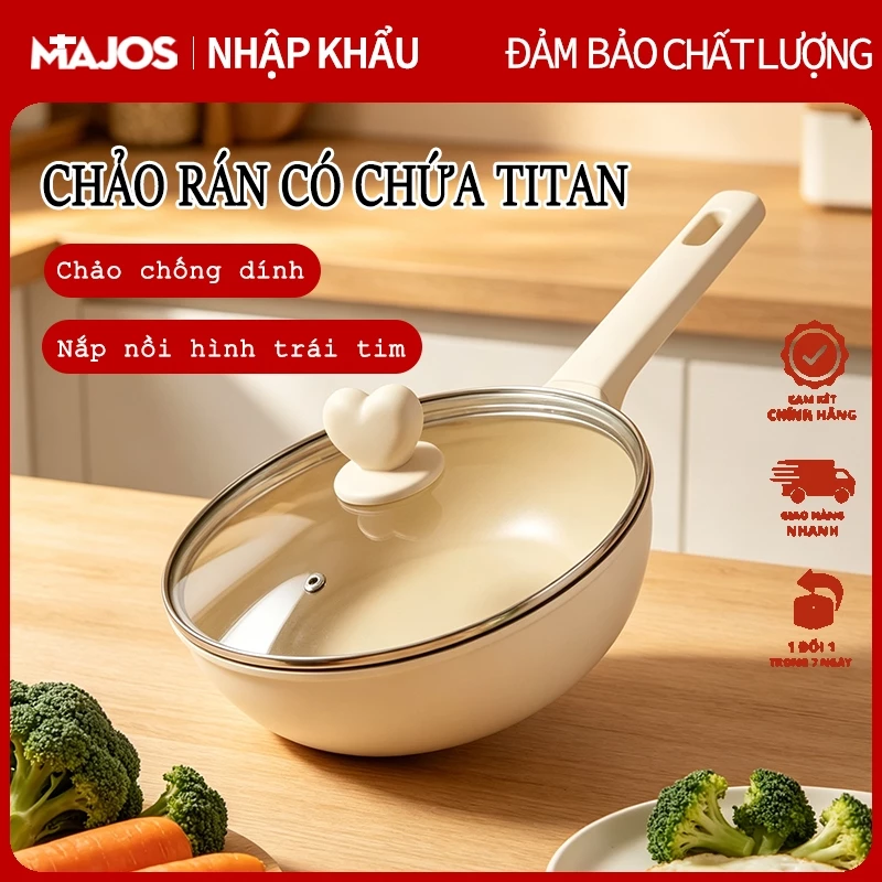 Chảo chống dính có chứa titan, không chứa PFAS, PTFE và PFOA, phù hợp với mọi loại bếp Không Dính, Bền Bỉ, An Toàn