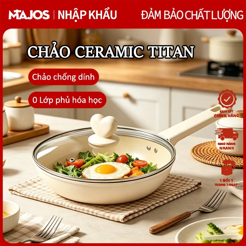 Chảo chống dính Ceramic Titan Phù Hợp Mọi Loại Bếp Không Chứa PFAS PTFE PFOA Size 20/24/28cm