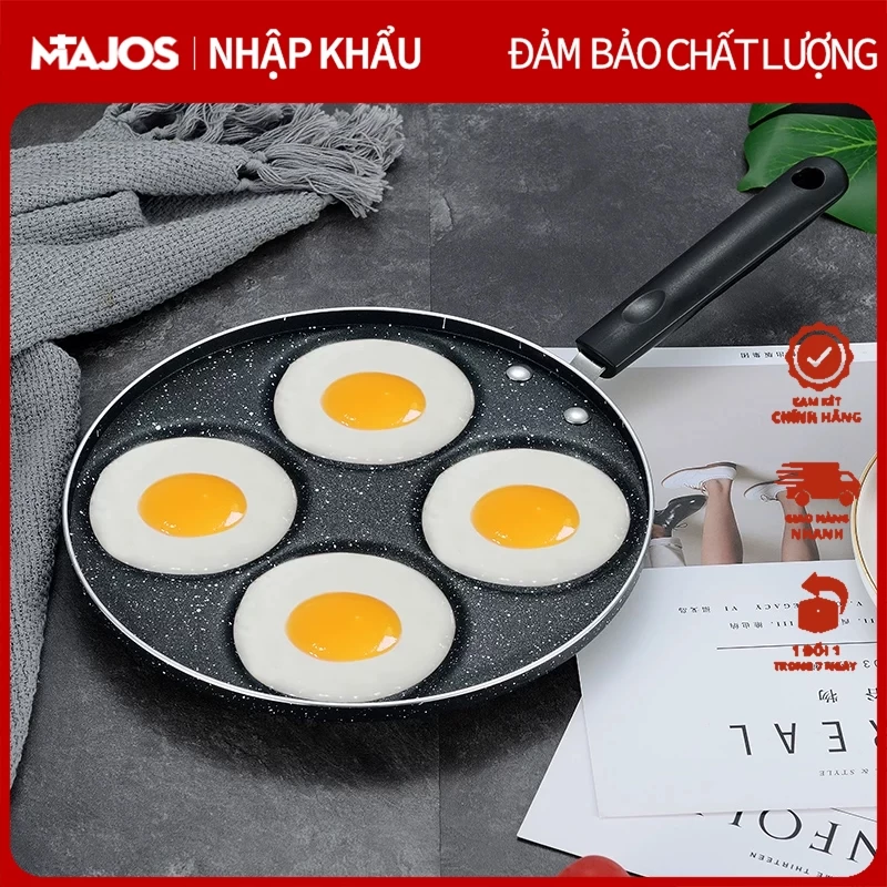 Khuôn Chảo Chiên Rán Trứng Làm Bánh 4 Ngăn Chống Dính - Chảo Vân Đá nấu được cả bếp từ và bếp gas
