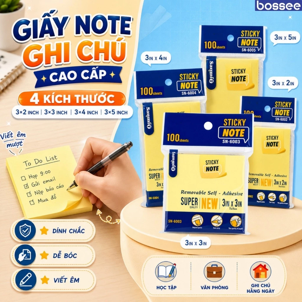 Giấy Note Ghi Chú, Set 100 Tờ Giấy Nhớ Cao Cấp