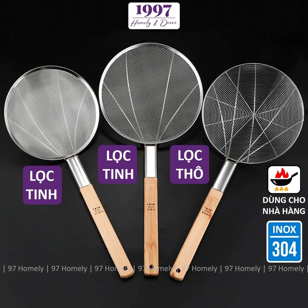 Vợt Inox Nhà Bếp Cán Trúc 3 Cấp Độ Lọc Nhiều Kích Cỡ Cho Nhà Hàng Quán Ăn 97HOMELY DT260700101
