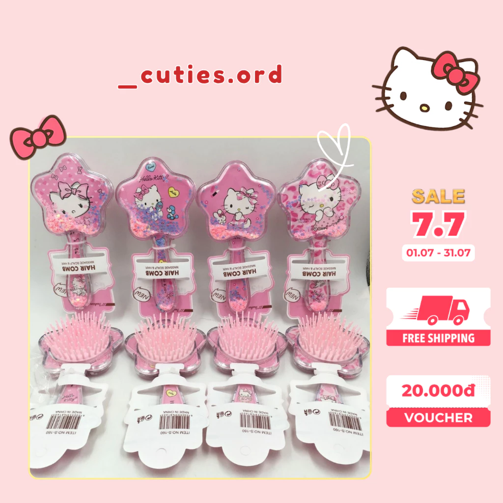 [ORDER] Lược Chải Tóc Hello Kitty Hình Hoa 5 Cánh – Lược Massage Da Đầu Cute Cho Bé Gái & Người Lớn