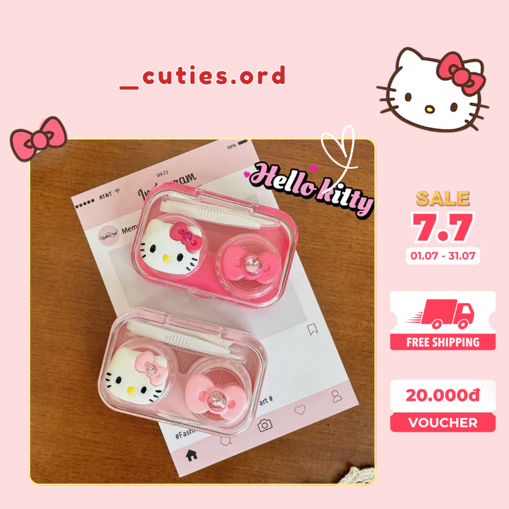 🎀 [ORDER] Ảnh Thật Hộp Đựng Lens Hello Kitty Kèm Nhíp – Dễ Thương, Tiện Lợi, Vệ Sinh Tuyệt Đối