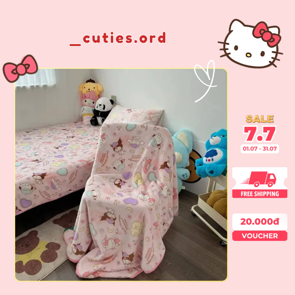 [ORDER] Chăn Nhung Hoạt Hình Hello Kitty Cao Cấp – Chăn Mềm Mịn Giữ Ấm, Quà Tặng Dễ Thương