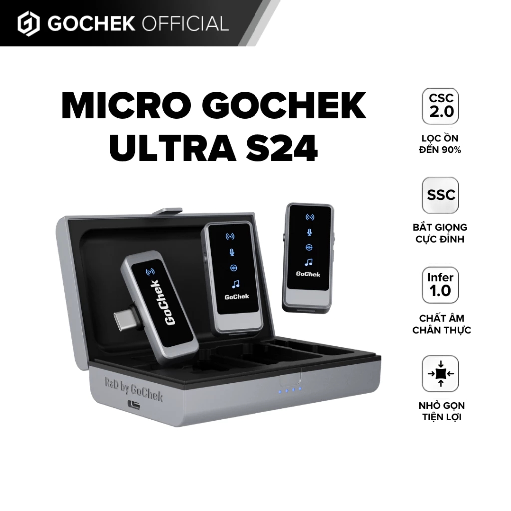 Micro thu âm không dây GoChek,Tích hợp 2 chân cắm khi live/quay video/ghi âm cho điện thoại/ ip