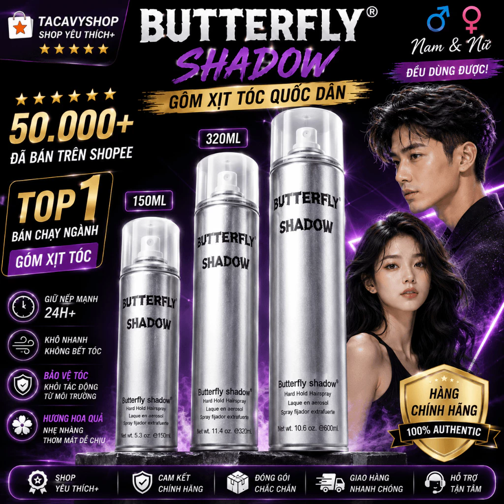 Gôm xịt tóc Butterfly Shadow 150ml 320ml 600ml Chính hãng,keo xịt tóc quốc dân, Gôm bạc giữ nếp tóc