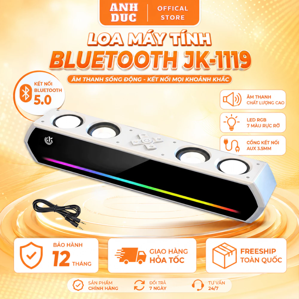 Loa Máy Tính Gaming Soundbar Bluetooth Để Bàn JK-1119,Âm Thanh Sống Động Bass Mạnh Led RGB Nháy