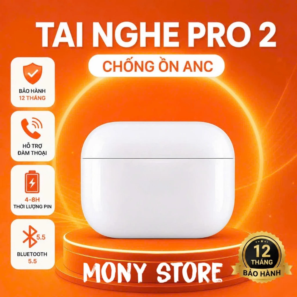 Tai Nghe Bluetooth PRO.2 8H l Chip Jerry 6973 l Main đỏ XRX l Bass Mạnh l Bản Full Có Sạc Không