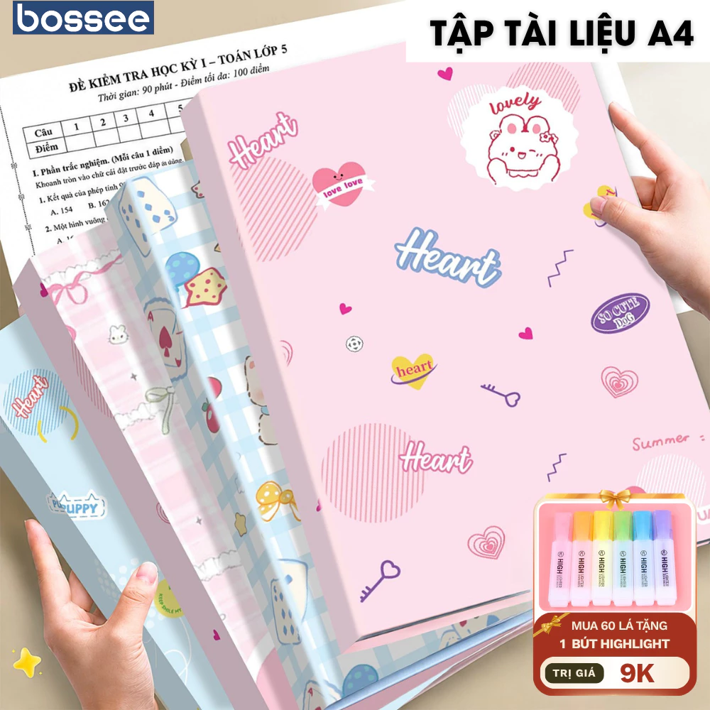 File Lá Đựng Tài Liệu A4 Bossee 30/60 Lá Bìa PP Chống Nước Lưu Trữ Tài Liệu Gọn Gàng