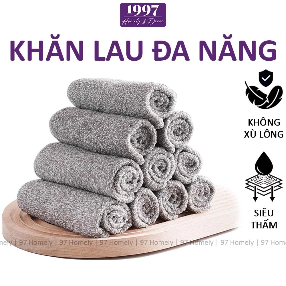[Set 10] Khăn Lau Đa Năng Siêu Thấm Hút 2 Mặt 25x25cm Màu Xám Lau Tay Bát Đĩa 97HOMELY DT240401501