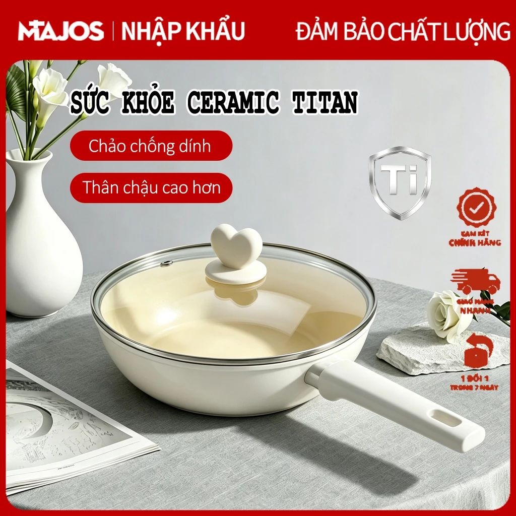 Chảo Chống Dính Ceramic Titan Cao Cấp Đáy Từ Vân Đá Hoa Cương, Dùng Mọi Loại Bếp Size 22-24-28cm