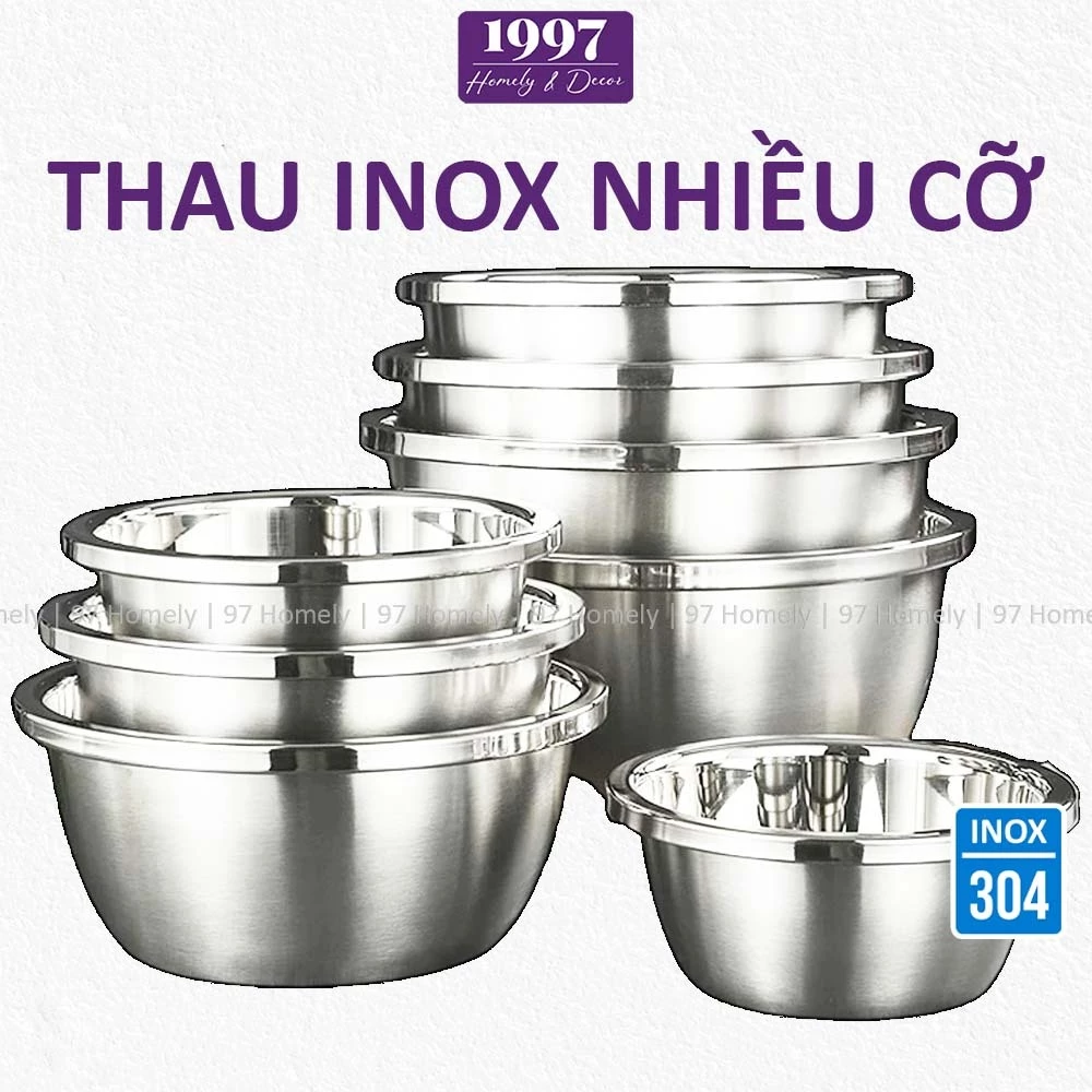 Thau Inox 304 Sâu Lòng Nhiều Cỡ 18 - 40cm Chống Gỉ Có Viền Dày Đựng Đồ Đa Năng 97HOMELY DT260700501