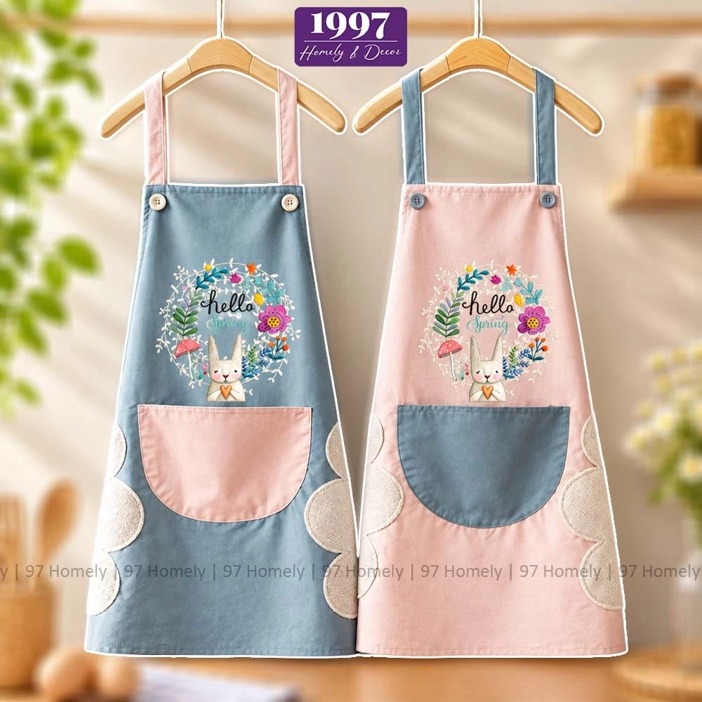 Tạp Dề Nấu Ăn Chống Thấm Chống Nước Có Phần Lau Tay Họa Tiết Thỏ Nhiều Màu 97HOMELY DT240307202