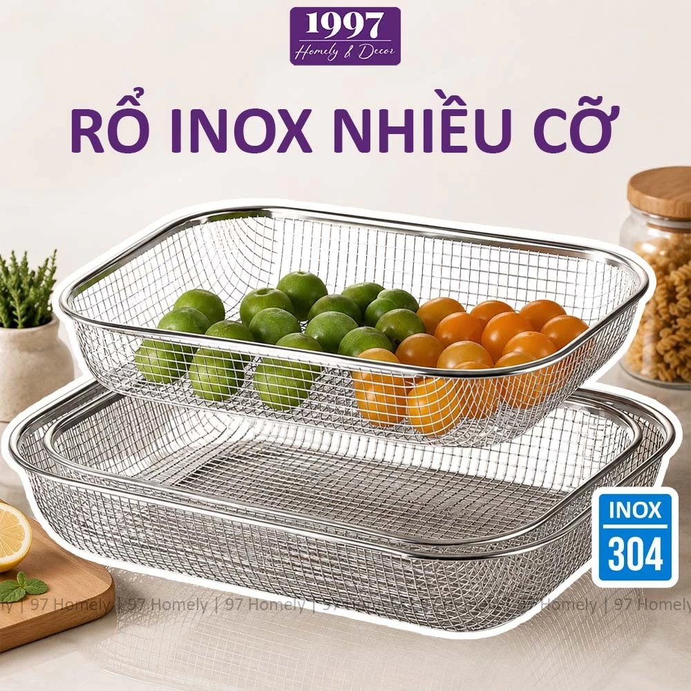 Bộ Rổ Nhà Bếp Inox 304 Chống Gỉ Đựng Đũa Thìa Rau Củ Bát Đĩa Ráo Nước Nhanh 97HOMELY DT260602301