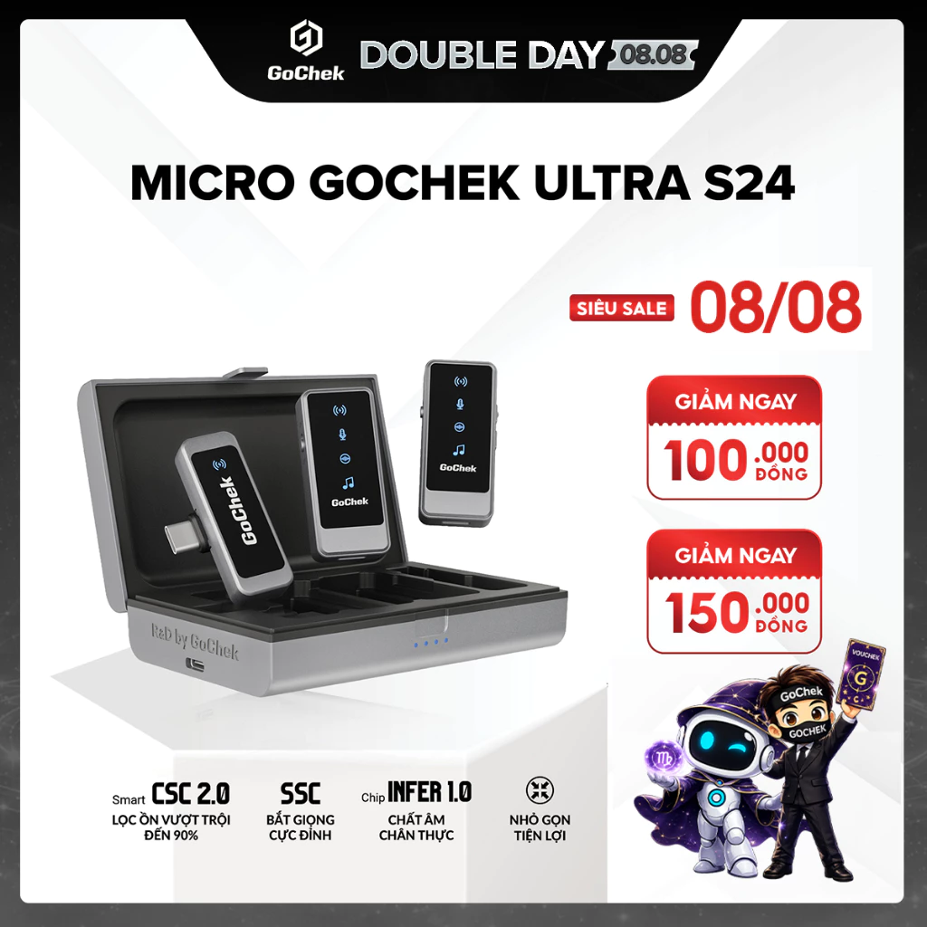 Micro Thu Âm Không Dây GoChek ULTRA S24 – 2 Chân Cắm, Hỗ Trợ Live/Quay Video/Ghi Âm