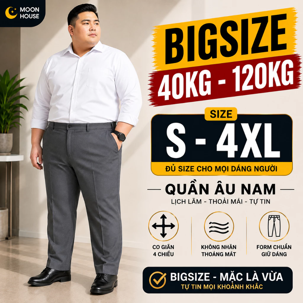 [CÓ BIGSIZE] Quần âu ống suông nam nữ nửa cạp thường điều chỉnh tăng giảm MOON HOUSE Màu Ghi basic dễ phối đồ