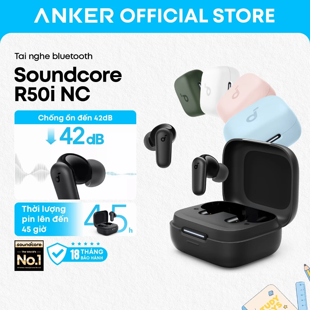 Tai nghe bluetooth soundcore R50i NC, chống ồn chủ động thông minh, bass mạnh, pin 45H, chống n