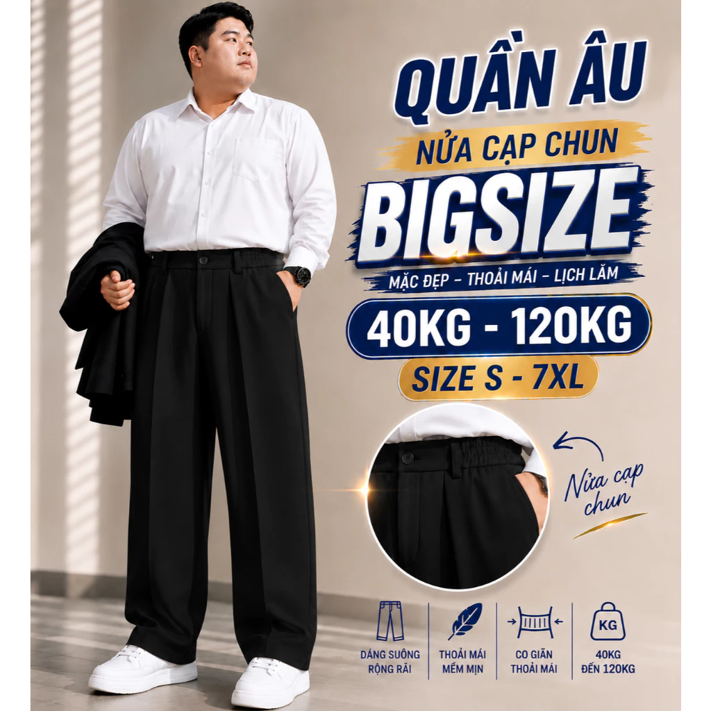 [CÓ BIGSIZE] Quần âu form suông nửa cạp chun MH Màu Đen form suông rộng thanh lịch nam Menswear