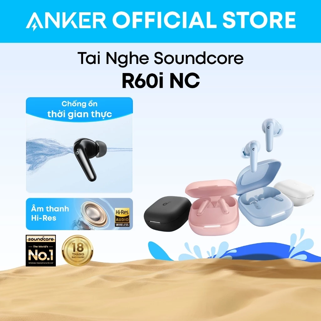 Tai nghe bluetooth soundcore R60i NC, chống ồn 52dB, âm thanh Hi-Res, pin 50H, phiên dịch AI D1