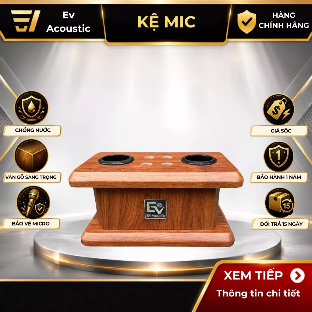 Kệ Để Micro Và Pin Ev KMG Chính Hãng | Gỗ Vân Cao Cấp | Chống Nước | Phụ Kiện Loa Kéo Tiện Lợi