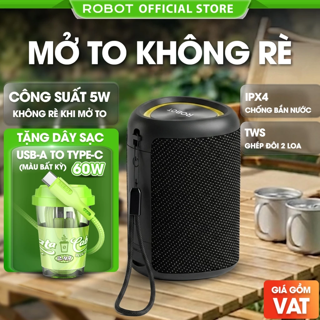 Loa Bluetooth Mini ROBOT RB120 Bass Mạnh công suất 5W LED RGB Kháng Nước IPX4 BH 12 THÁNG
