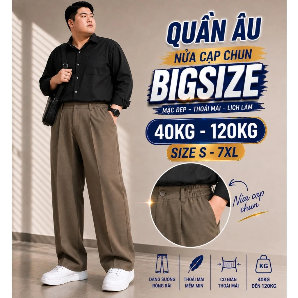 [ CÓ BIGSIZE ] Quần âu form suông cạp chun MOON HOUSE Màu Nâu mã nam nữ - thoải mái thanh lịch