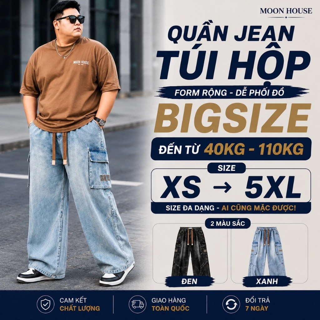 [CÓ BIGISZE] Quần jean ống rộng nam nữ túi hộp MOON HOUSE 115 đa dạng màu sắc basic thoải mái trẻ trung