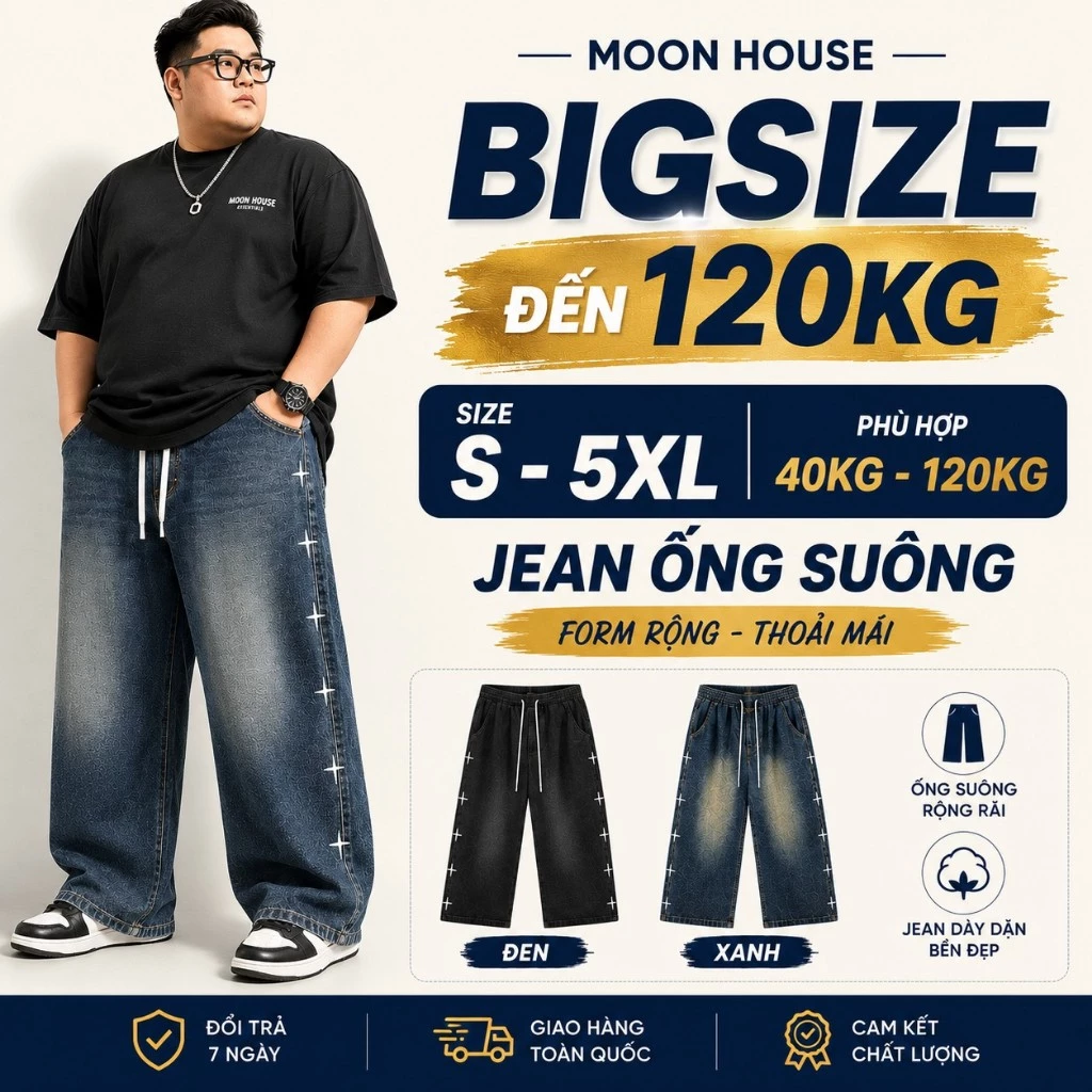 [ CÓ BIGSIZE ] Quần jean ống rộng nam nữ thêu bigsize MOON HOUSE 08 phong cách hàn quốc Menswear