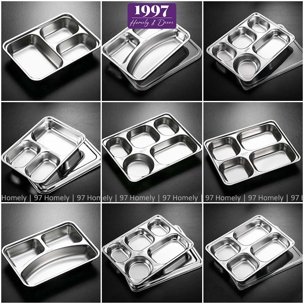 Khay Đựng Đồ Ăn Nhiều Ngăn Inox 304 Chống Gỉ Có Nắp Đậy Hộp Canh 4/5/6 Ngăn 97HOMELY DT251000301