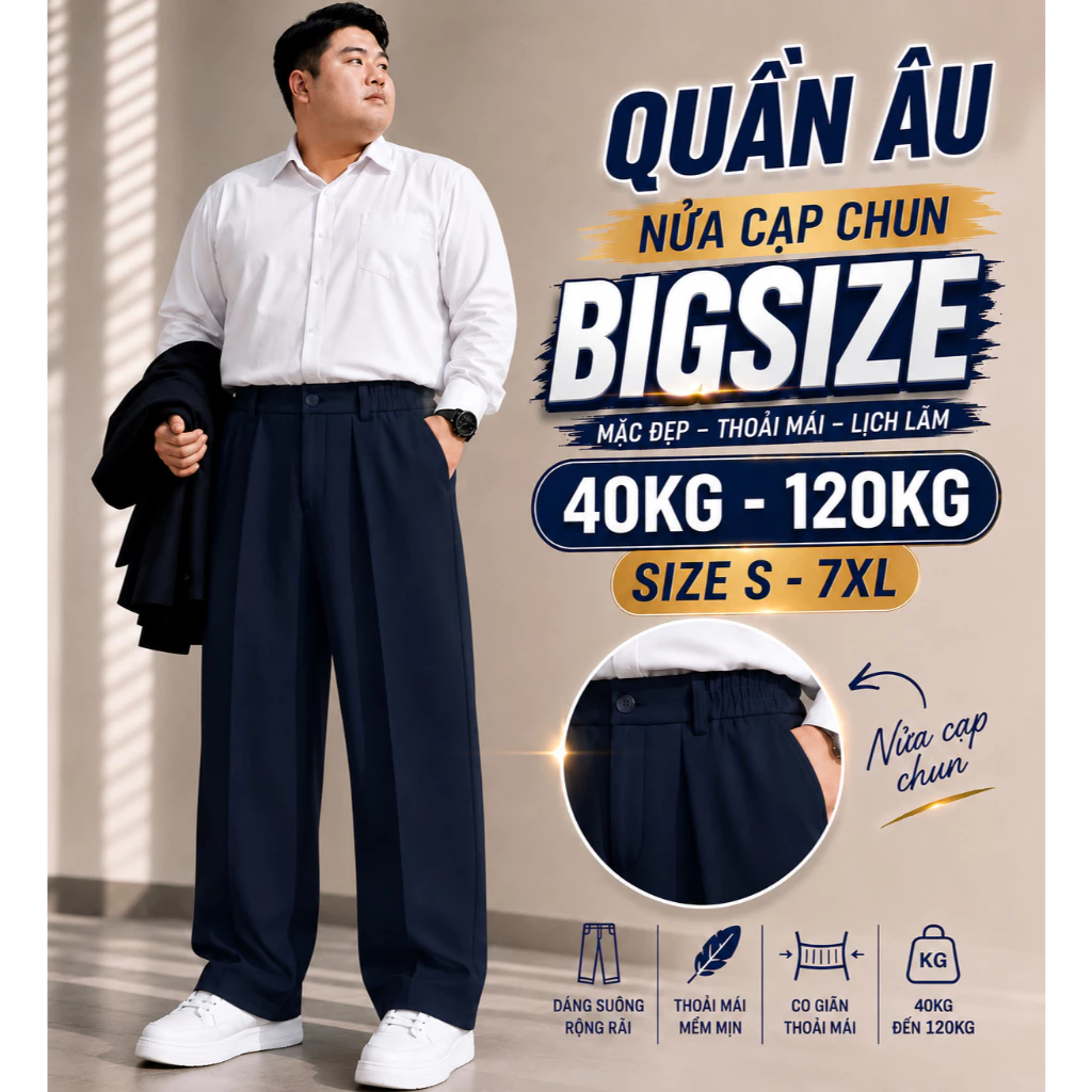 [CÓ BIGSIZE] Quần âu form suông nửa cạp chun MH Màu Xanh Than form suông rộng thanh lịch Menswear
