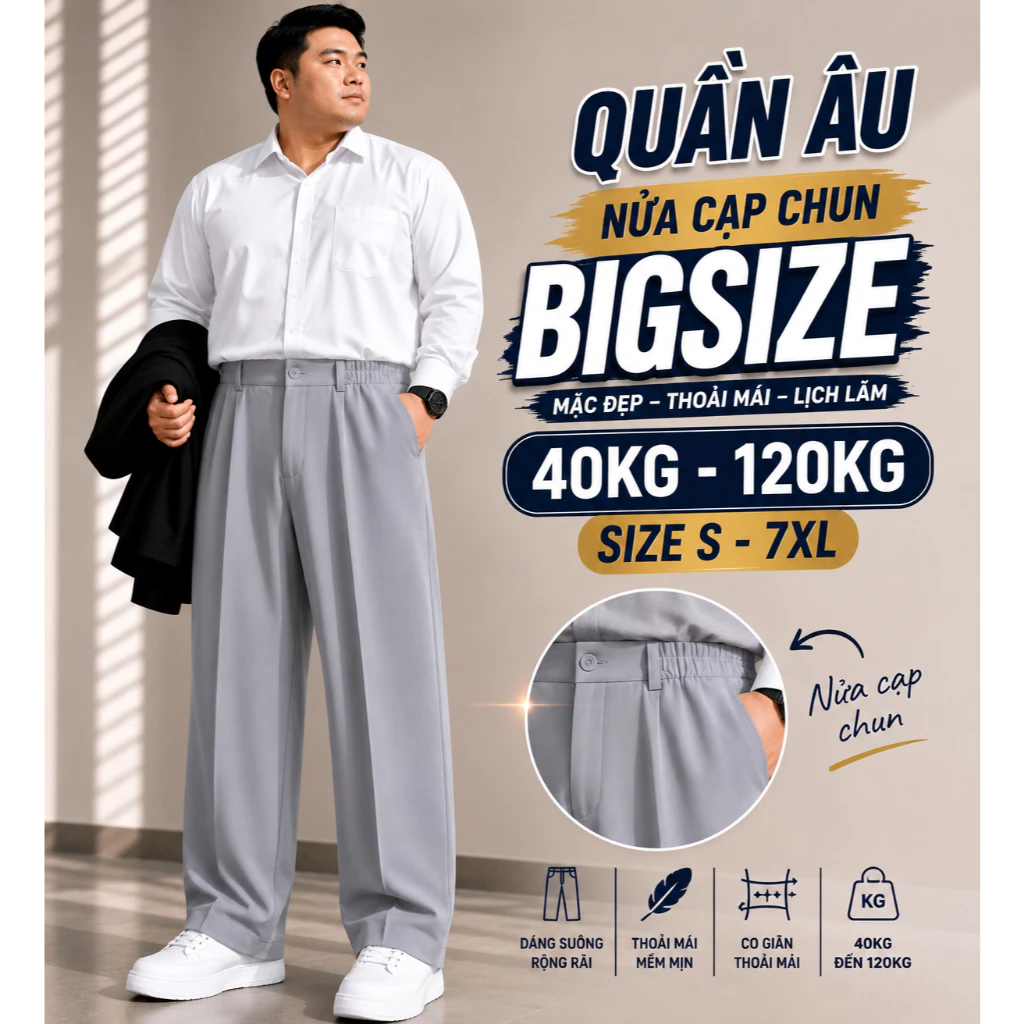 [ CÓ BIGSIZE ] Quần âu form suông nửa cạp chun MOON HOUSE Xám Nhạt form suông rộng nam nữ thoải máI
