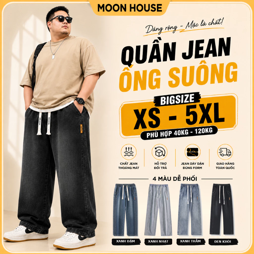 [ CÓ BIGSIZE ] Quần jean from suông rộng Retro 4 màu sắc SUN N9 cạp chun thoải mái