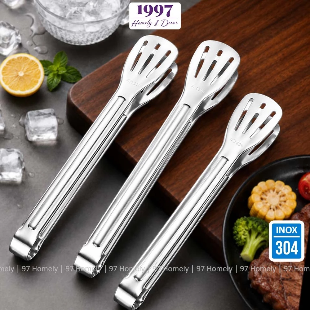 Kẹp Gắp Thức Ăn Inox 304 Chống Gỉ Đầu 3 Rãnh Dài Nhiều Kích Cỡ Gắp Đá Gắp Bánh 97HOMEL DT240401201