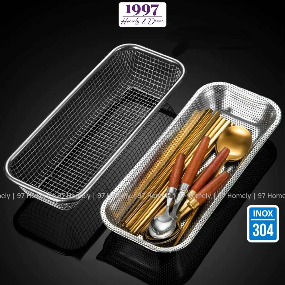 Rổ Inox 304 Đựng Thìa Đũa Chống Gỉ Làm Khô Nhanh Chóng Nhiều Kích Cỡ 97HOMELY DT260602301