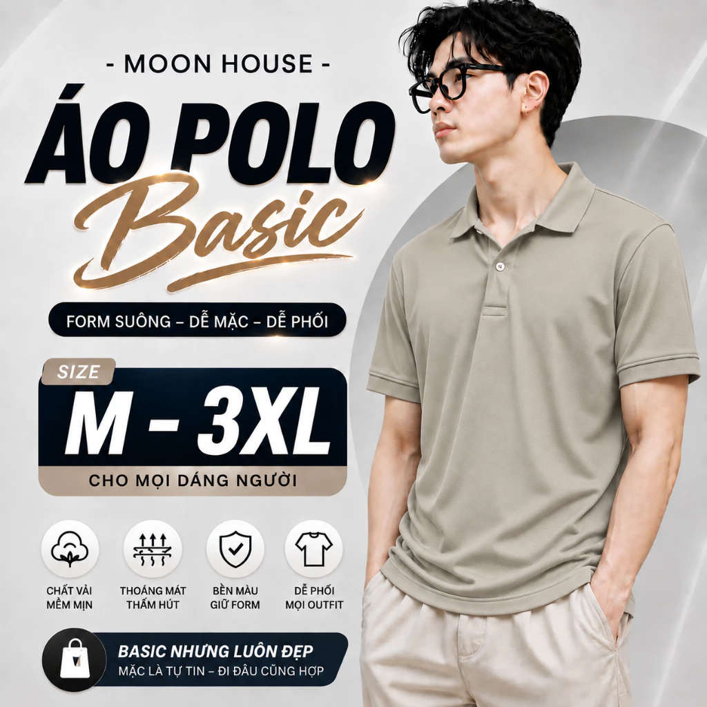 Áo Polo Trơn Unisex Nam Nữ MH Q2 Màu Xám Khói - Form Suông Cổ Bẻ, Phong Cách Basic Thanh Lịch