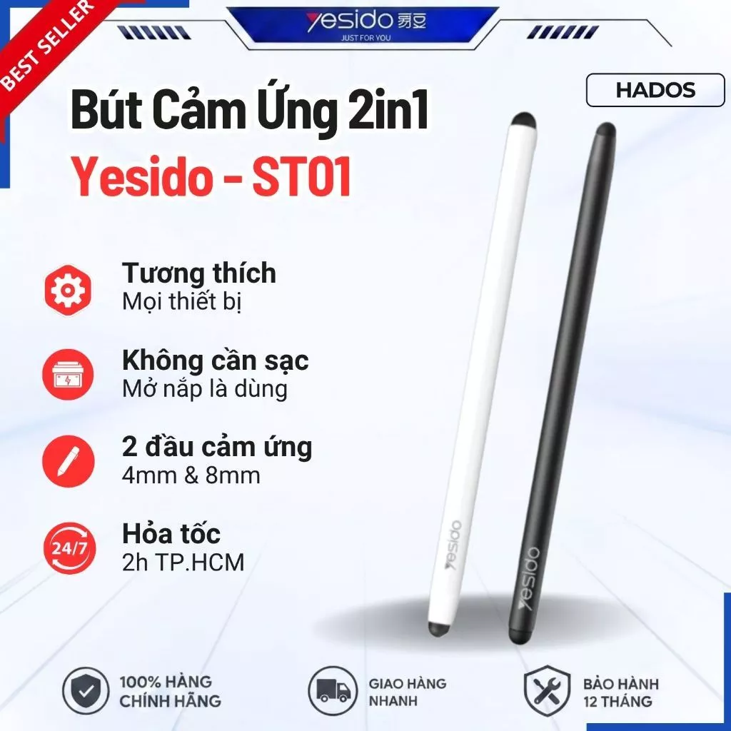 BÚT CẢM ỨNG ĐA NĂNG ĐẦU CAO SU YESIDO ST01 CHÍNH HÃNG – VIẾT MƯỢT, VẼ CHUẨN, KHÔNG CẦN BLUETOOTH