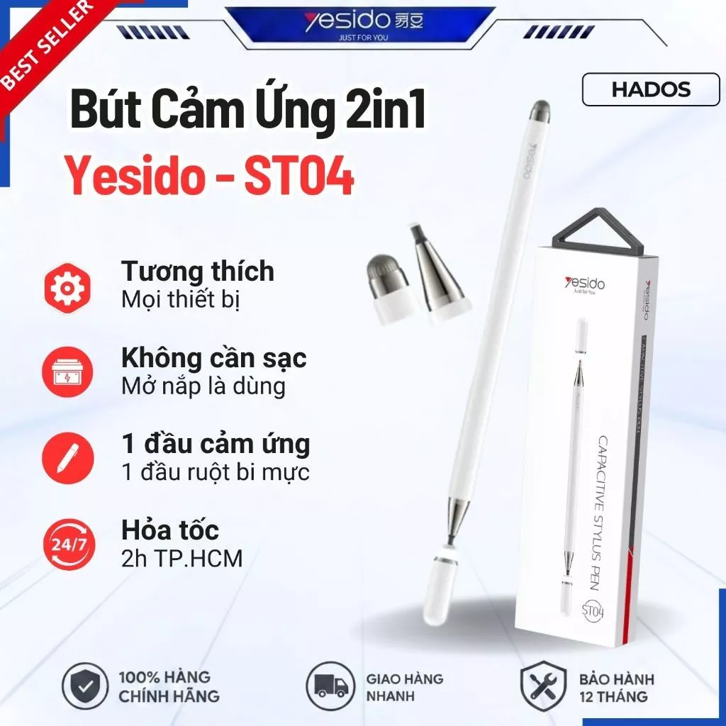 Bút cảm ứng Yesido ST04, Đa năng cho điện thoại & máy tính bảng | Viết mượt – Chạm nhạy – Dễ sử dụng