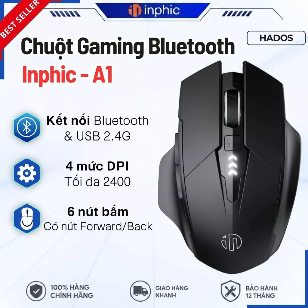 Chuột Gaming Không Dây Bluetooth Inphic PM6/A1 Bluetooth, Thiết Kế Công Thái Học Chống Ồn Pin Trâu