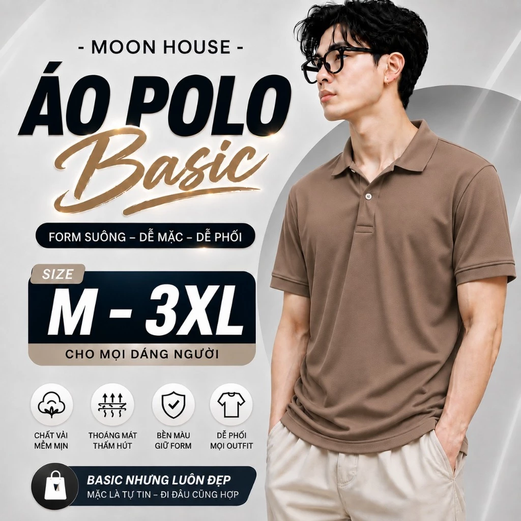 Áo Polo Trơn Unisex Nam Nữ MH Q2 Màu Nâu Đất - Form Suông Cổ Bẻ, Phong Cách Basic Thanh Lịch
