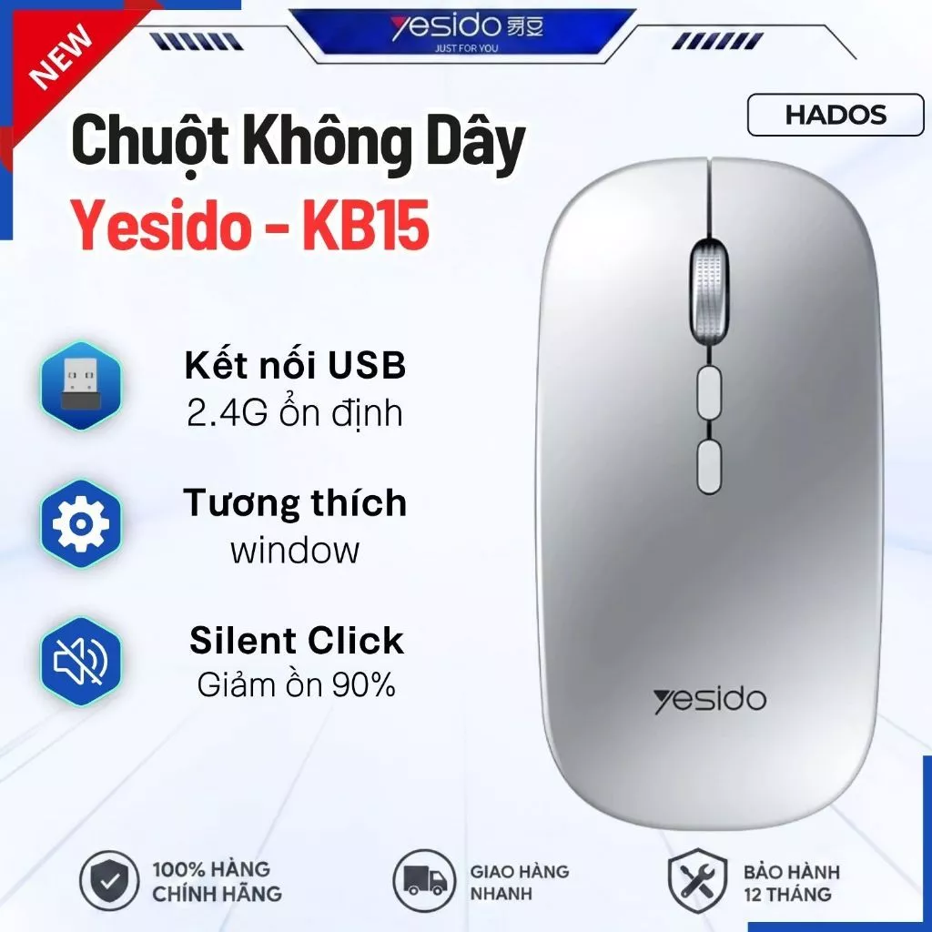 Chuột Không Dây Yesido KB15 Kết Nối Bluetooth USB 2.4G Siêu Tốc Mỏng Nhẹ 3 Mức tùy chỉnh DPI,Pin Sạc
