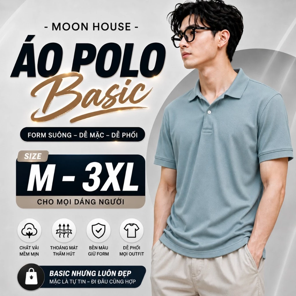 Áo Polo Trơn Unisex Nam Nữ MH Q2 Màu Xám - Form Suông Cổ Bẻ, Phong Cách Basic Thanh Lịch
