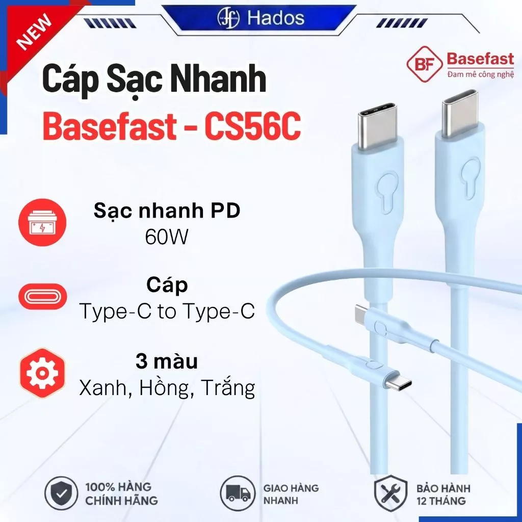 Dây sạc nhanh Type C 60W Basefast cáp bọc dù 1m 2m C to C dùng cho Phone 15 16 17 samsung xiaomi